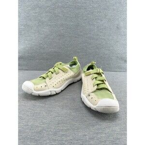 LL BEAN - Women's Size 9 Beige Green Perforated Slip On Shoes B5